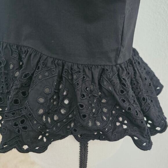 Express Black Cotton Eyelet Lace Ruffle Peplum Top L Open Back Romantic Evening - Picture 5 of 10